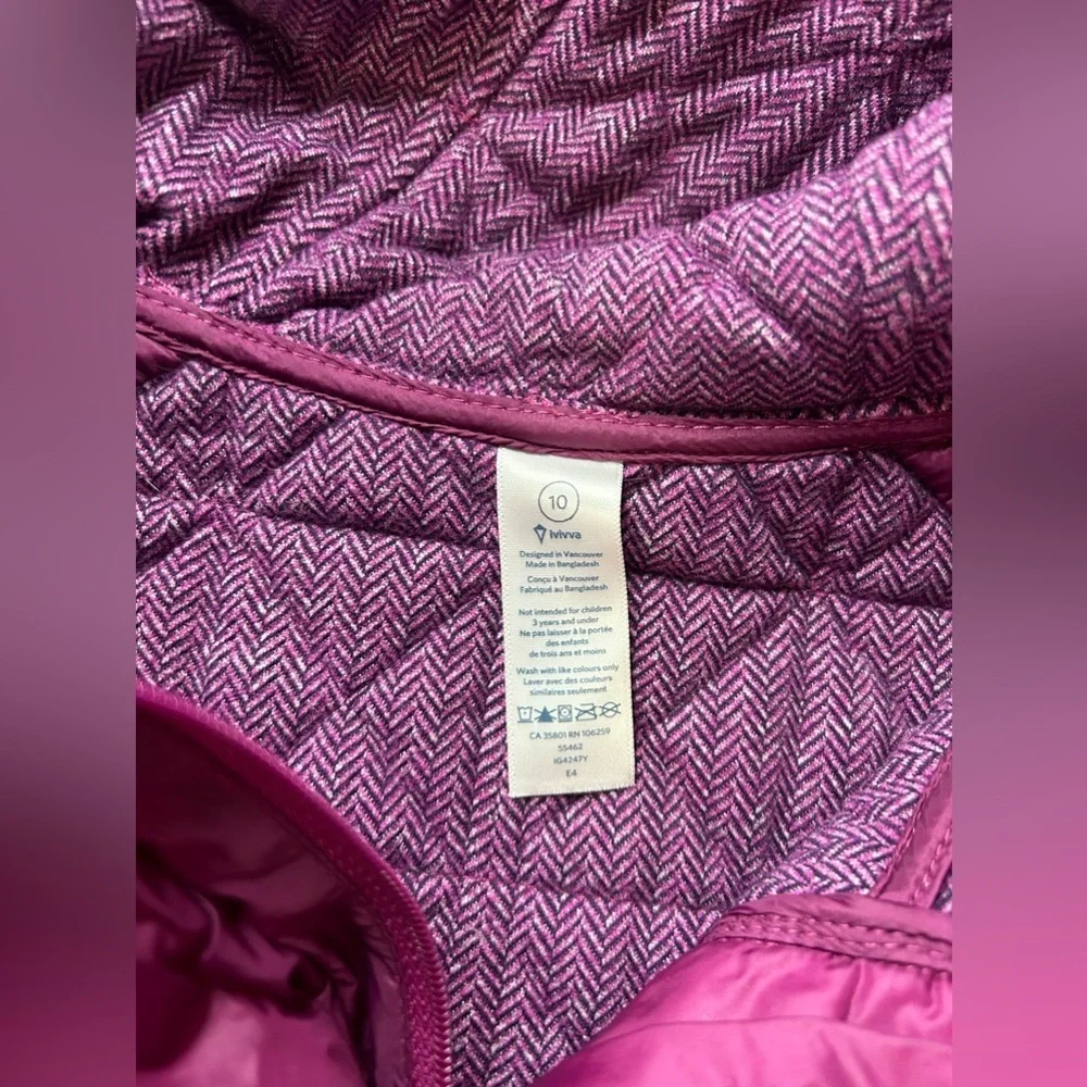 Ivivva (by Lululemon) Magenta Up To Snow Good Down Jacket Zip Hooded Size 10